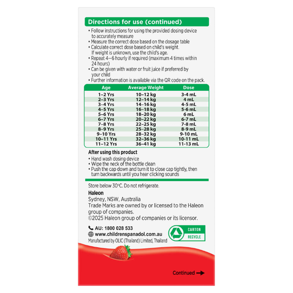 Panadol Children 5 - 12 Years Strawberry 100ml Suspension