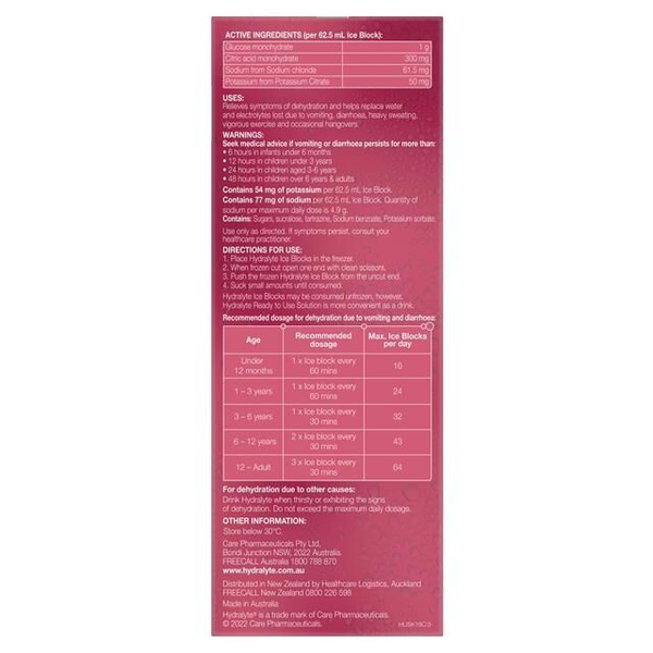 Hydralyte Strawberry Kiwi 16 Electrolyte Ice Blocks