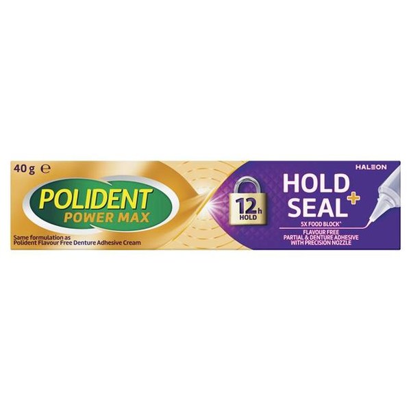 Polident Power Max Hold + Seal Adhesive Cream Flavour Free 40g