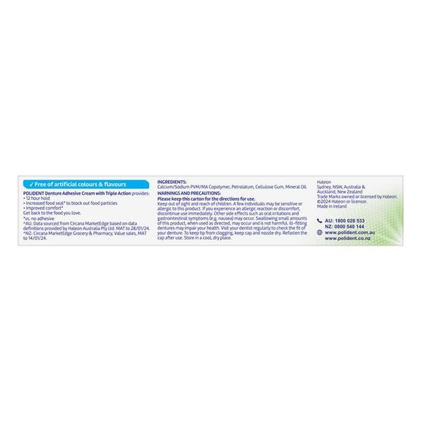 Polident Denture Adhesive Cream Flavour Free 60g
