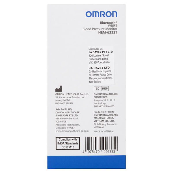Omron HEM-6232T Bluetooth Wrist Blood Pressure Monitor
