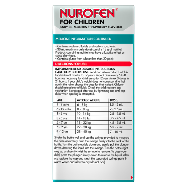 Nurofen For Children Baby 3+ Months Strawberry 50ml