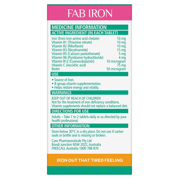 FAB Iron + Vitamin B Complex 60 Tablets