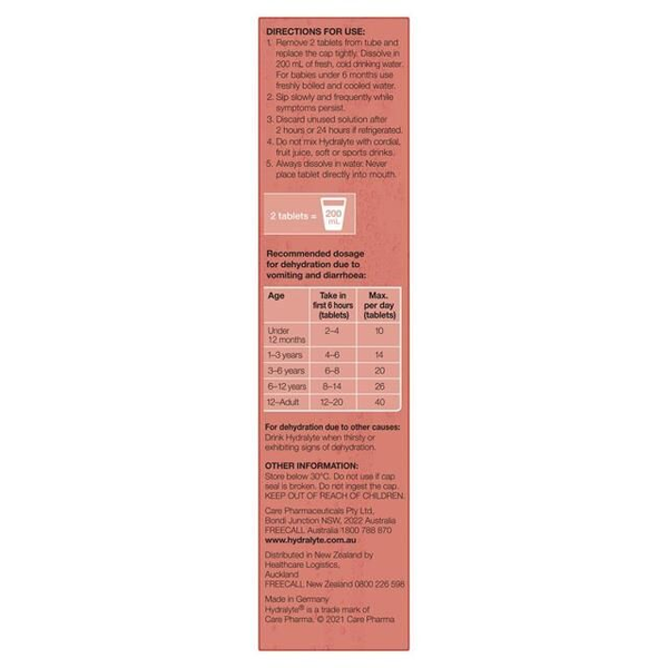 Hydralyte Peach Crush 20 Effervescent Electrolyte Tablets