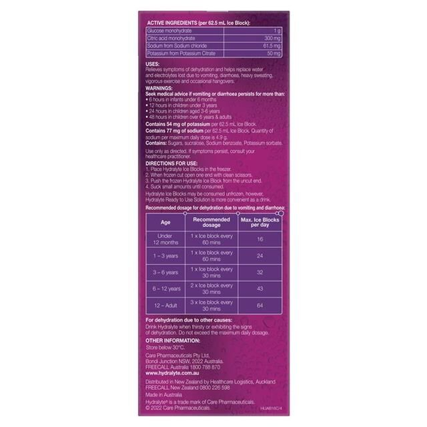Hydralyte Apple Blackcurrant 16 Electrolyte Ice Blocks