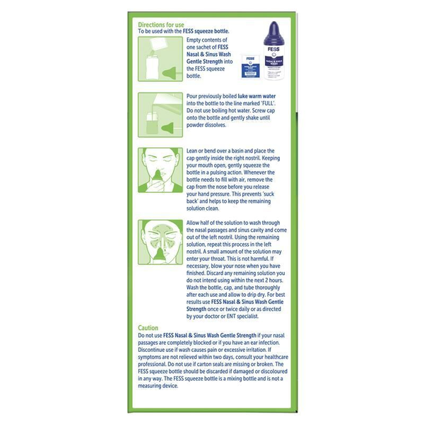 Fess Nasal & Sinus Wash Gentle Strength Saline Wash Kit 12 Sachets