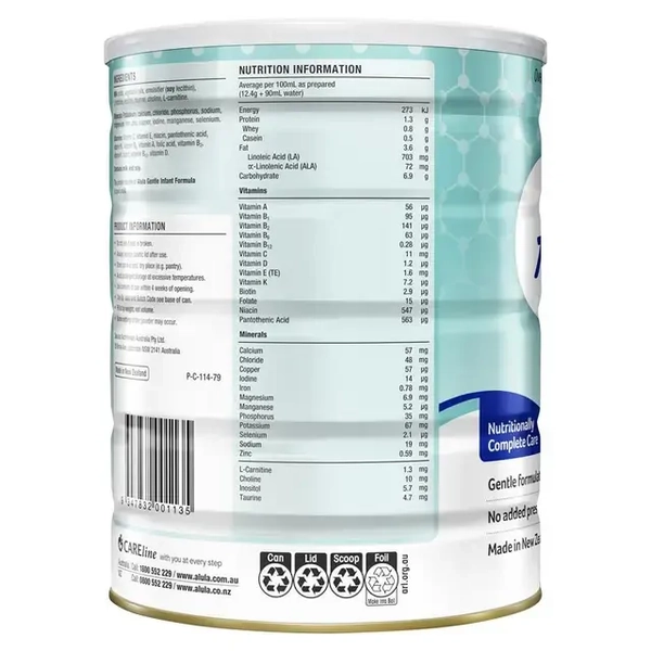 Alula Gentle Stage 1 Newborn Infant Formula 0-6 Months 900g