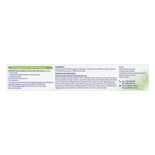 Polident Denture Adhesive Cream Fresh Mild Mint 60g