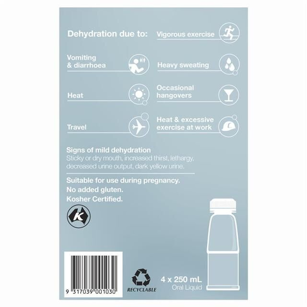 Hydralyte Ready To Use Colour Free Lemonade 4 X 250ml Electrolyte Solution