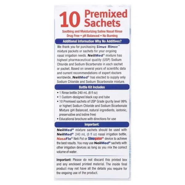 NeilMed Sinus Rinse Starter Kit Bottle + 10 Premixed Sachets