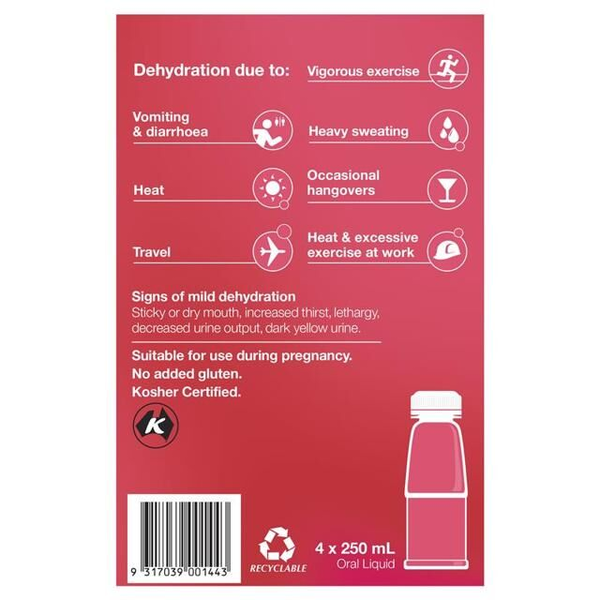 Hydralyte Ready To Use Strawberry Kiwi 4 X 250ml Electrolyte Solution