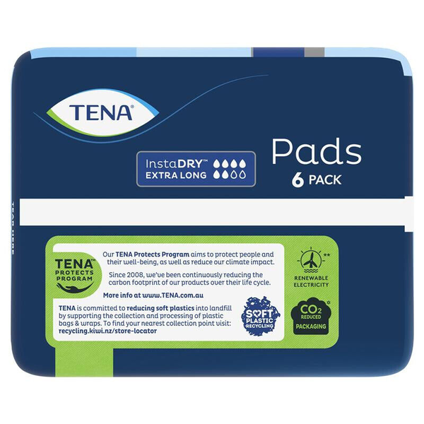 Tena Pads InstaDRY Extra Long Length Maximum Comfort 6 Pads