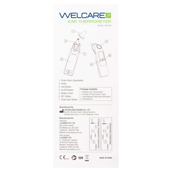 Welcare Ear Thermometer 2 in 1 + Welcare Thermometer Replacement Probe 60 Covers