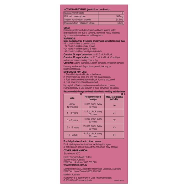 Hydralyte Watermelon Burst 16 Electrolyte Ice Blocks