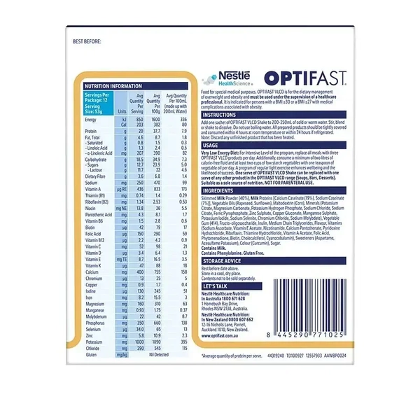 3X Optifast VLCD Shake Vanilla 12 x 53g Sachets