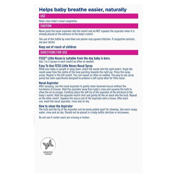 3X Fess Little Noses 0-2 Years Saline Nasal Spray & Aspirator 15ml