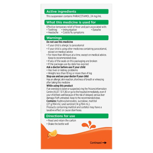 Panadol Children 1 - 5 Years Orange 100ml Suspension