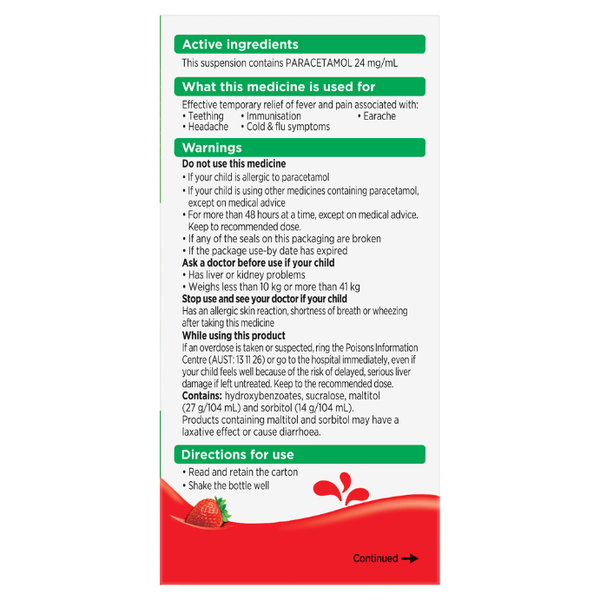 Panadol Children 1 - 5 Years Strawberry 100ml Suspension
