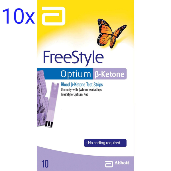 10X Abbott FreeStyle Optium Ketone strips (10/Box) Total 100 Strips