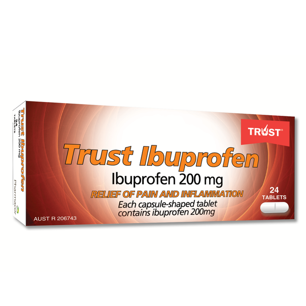 Trust Ibuprofen 200mg 24 capsule-shaped Tablets Same as Nurofen
