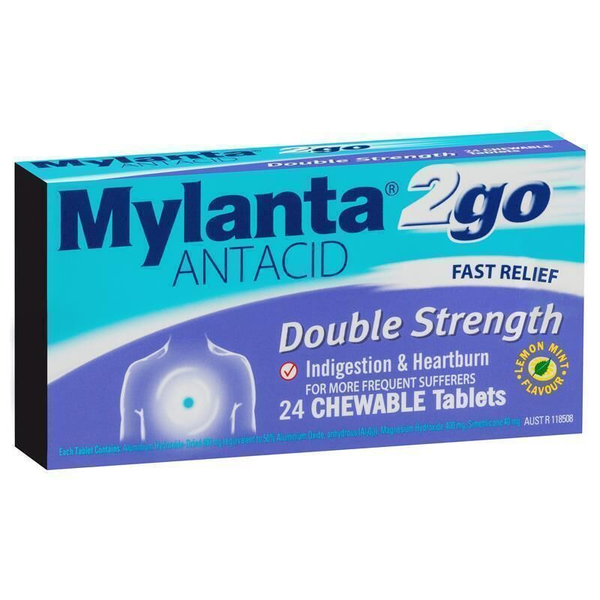 Mylanta 2go Antacid Double Strength 24 Chewable Tablets