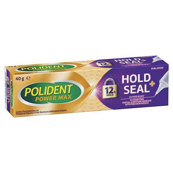 Polident Power Max Hold + Seal Adhesive Cream Flavour Free 40g