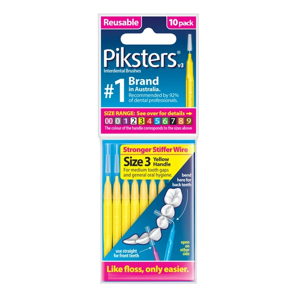 Piksters Interdental Brushes Size 3 Yellow 10 Pack