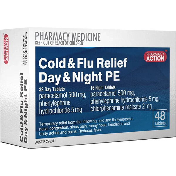 Pharmacy Action Cold &amp; Flu Day &amp; Night PE 48 Tabs Same as Codral Day &amp; Night