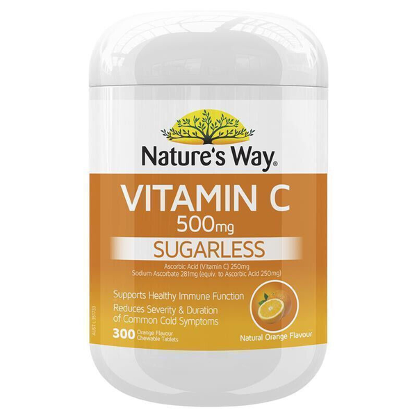 Nature's Way Vitamin C 500mg Sugarless 300 Orange Flavour Chewable Tablets