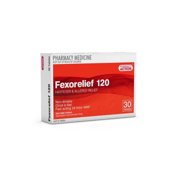 Pharmacy Action Fexorelief 120mg 30 Tablets Same as Telfast 120mg
