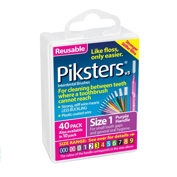 Piksters Interdental Brushes Size 1 Purple 40 Pack