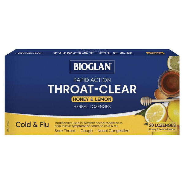 Bioglan Rapid Action Throat Clear Honey &amp; Lemon 20 Lozenges