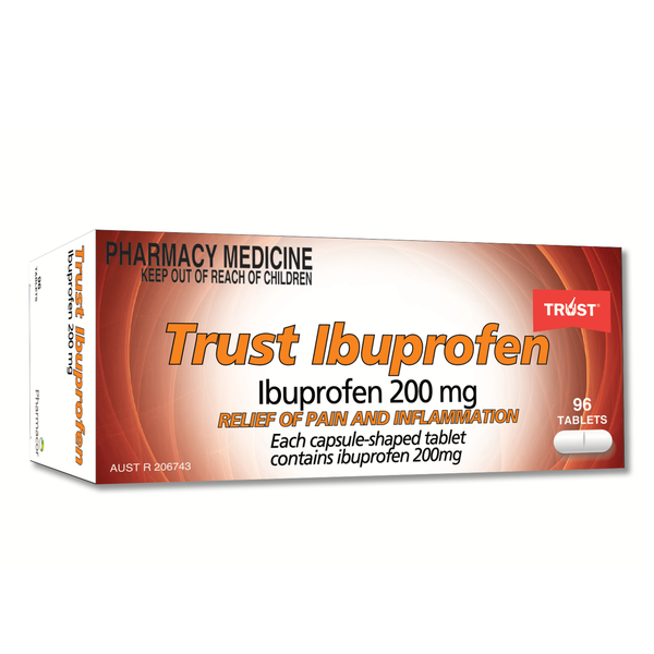 Trust Ibuprofen 200mg 96 capsule-shaped Tablets Same as Nurofen
