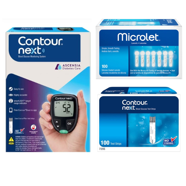 Contour Next Blood Glucose Monitoring System + 100 Test Strips + 100 Lancets