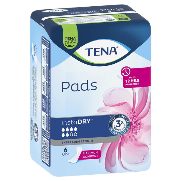 Tena Pads InstaDRY Extra Long Length Maximum Comfort 6 Pads