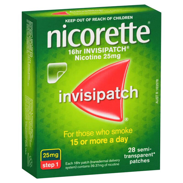 Nicorette 16hr Invisipatch Step 1 (25mg/16hr) 28 Semi Transparent Patches