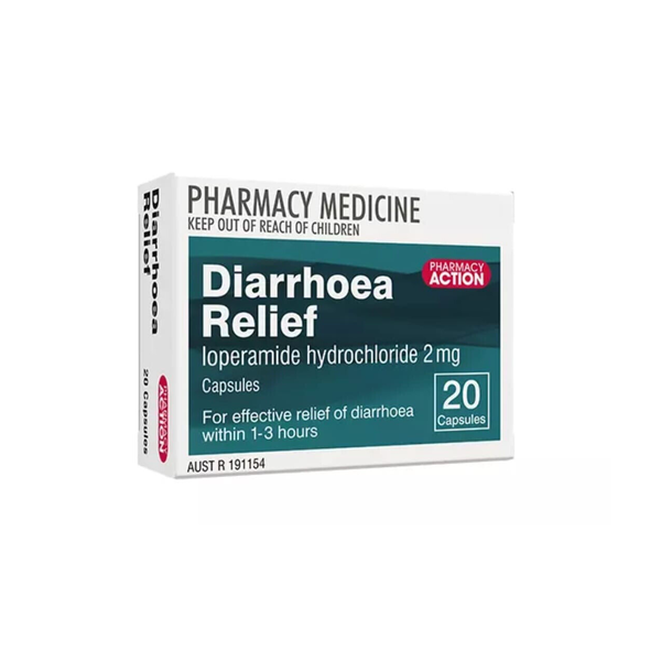 Pharmacy Action Diarrhoea Relief 20 Capsules Same as Imodium