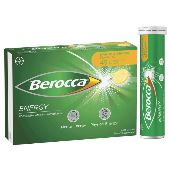 Berocca Energy Mango &amp; Orange 45 Effervescent Tablets