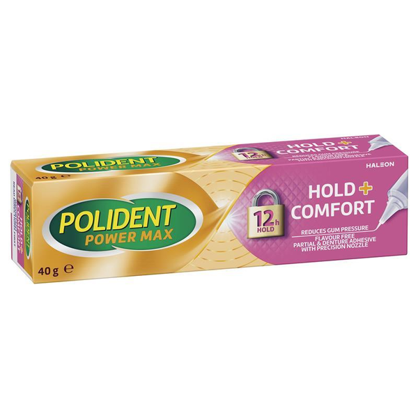 Polident Power Max Hold + Comfort Adhesive Cream Flavour Free 40g