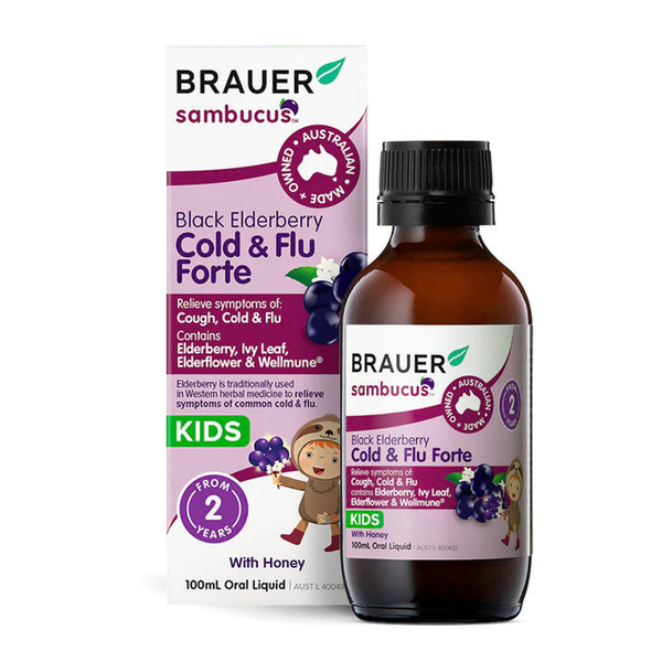 Brauer Sambucus Black Elderberry Cold &amp; Flu Forte Kids 100ml