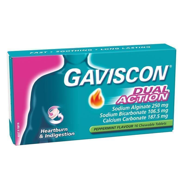 Gaviscon Dual Action Peppermint 16 Chewable Tablets 