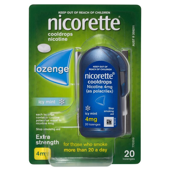 Nicorette Cooldrops Lozenge Icy Mint Extra Strength 4mg 20 Lozenges