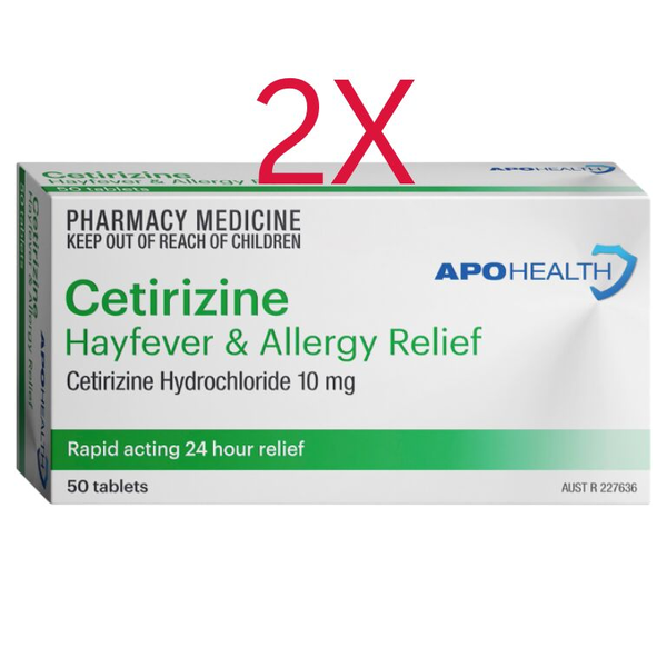 2X APH Cetirizine Hayfever &amp; Allergy Relief 50 Tablets Same as Zyrtec