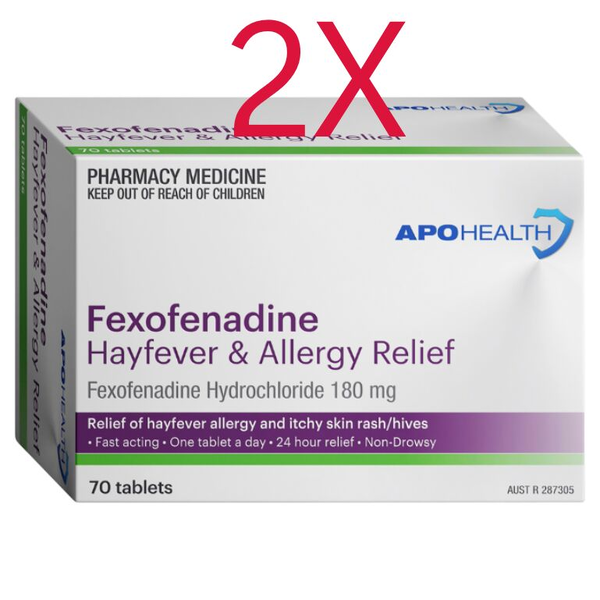 2X APH Fexofenadine 180 Hayfever &amp; Allergy Relief 50 Tablets Same as Telfast