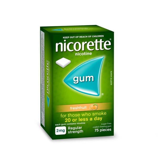 Nicorette Gum Fresh Fruit Regular Strength 2mg 75 Chewing Gums