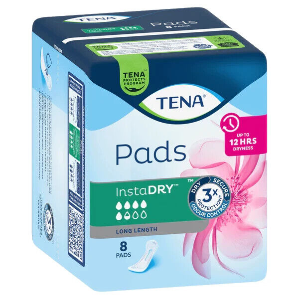 Tena Pads InstaDRY Long Length 8 Pads