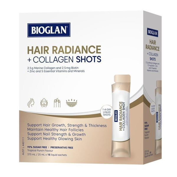 Bioglan Hair Radiance + Collagen Shots 15 x 25ml Liquid Sachets