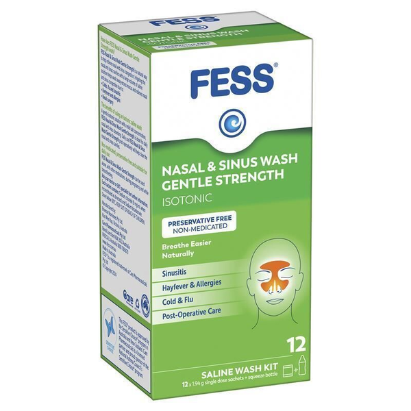 Fess Nasal &amp; Sinus Wash Gentle Strength Saline Wash Kit 12 Sachets