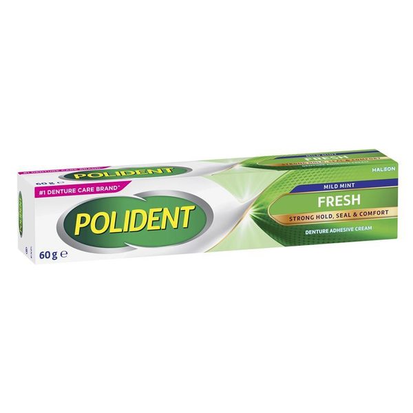 Polident Denture Adhesive Cream Fresh Mild Mint 60g