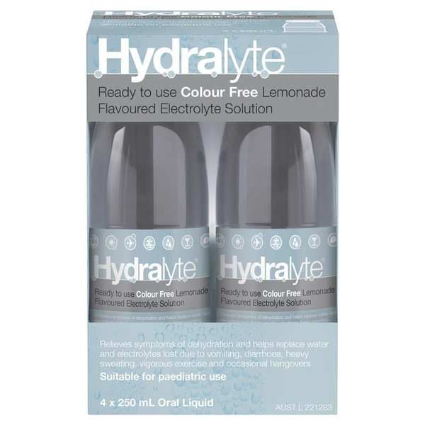 Hydralyte Ready To Use Colour Free Lemonade 4 X 250ml Electrolyte Solution